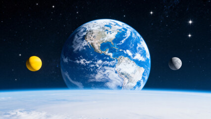 Earth moon and planet in space