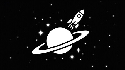 Space rocket planet with rings