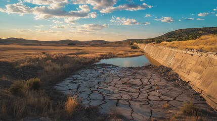 Dry cracked earth canal landscape