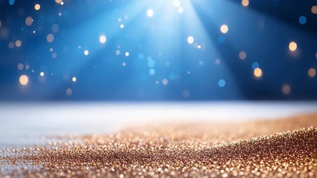 Celestial Glitter: An ethereal scene where a golden-glittered surface meets a radiant, shimmering cosmic sky, the heavens casting down a cascade of sparkling light.