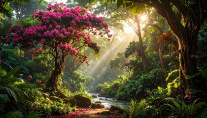 Obraz premium Lush Jungle Stream - A Serene Natural Landscape.