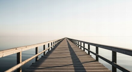 Obraz premium Wooden pier bridge over calm sea water horizon landscape scenery background wallpaper stock photography
