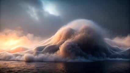 Sunrise over the ocean with northern lights at night