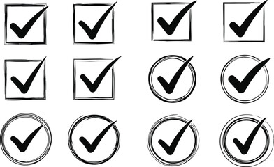 Hand drawn checkmark icons success approval task done