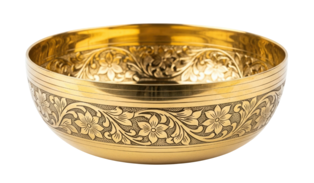 Ornate golden bowl transparent background cutout png - Powered by Adobe