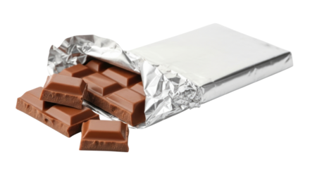 Chocolate bar in foil wrapper transparent background cutout png