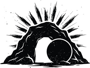 Empty tomb of jesus christ easter resurrection graphic vector design eps silhouette