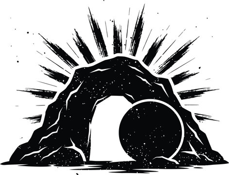 Empty tomb of jesus christ easter resurrection graphic vector design eps silhouette