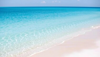 Obraz premium Serene seascape; tranquil blue water meets white sandy shore, light, bright