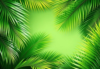Fototapeta premium Tropical palm leaves create a lush, vibrant frame, border, tropical frame