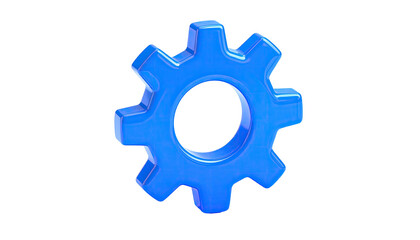Isolated, vibrant blue gear with a glossy finish, set against a black backdrop