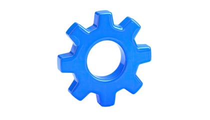 Isolated, vibrant blue gear with a glossy finish, set against a black backdrop