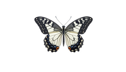 Obraz premium A detailed illustration of a butterfly with patterned wings on a black background