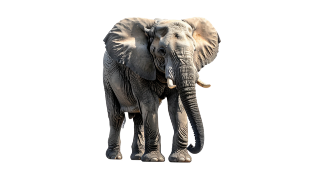 An enormous African elephant stands proud, facing forward, with large ears spread