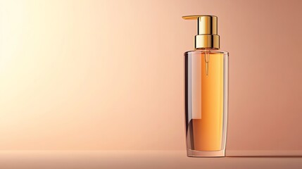 Naklejka premium A realistic render of a hair perm solution bottle with a gold cap, glowing against a neutral gradient background