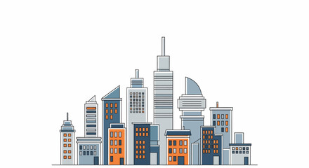 Vector Illustration Urban Skyline Depicting a Vibrant Cityscape with Modern Buildings