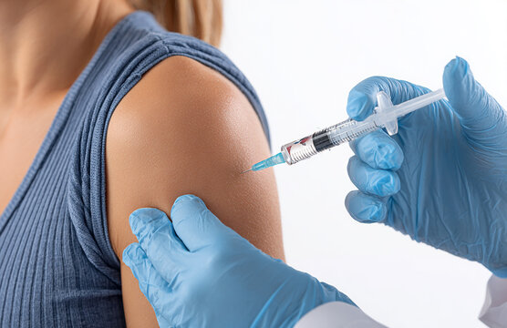Close-Up of Healthcare Professional Administering Vaccine to Patient’s Arm – Medical Injection Shot made with generative AI