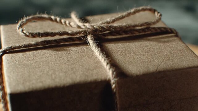 Gift Wrapped in Simplicity: A beautifully wrapped gift box, adorned with natural twine, evokes feelings of warmth, anticipation, and the pure joy of giving and receiving.