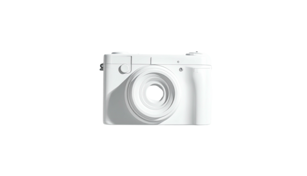 A stark, white camera against a black background, minimal and modern in design