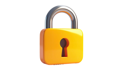 A 3D rendered orange and silver padlock against a black background