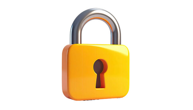 A 3D rendered orange and silver padlock against a black background - Powered by Adobe