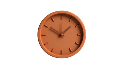 A terracotta clock showing 1010 against a stark black background