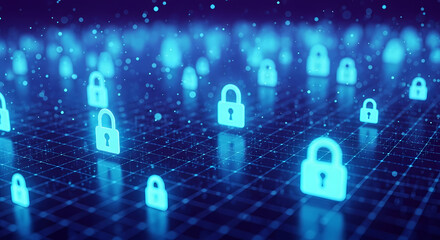Digital Locks on Futuristic Network. Cybersecurity and Data Protection Concept
