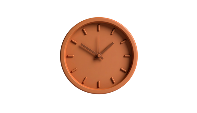 A terracotta clock showing 1010 against a stark black background - Powered by Adobe