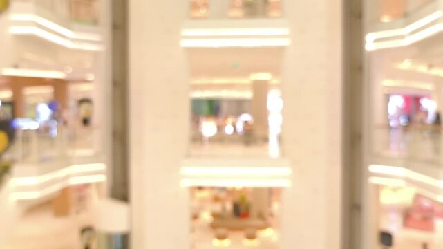  Blurred  people and elevator in the shopping mall.