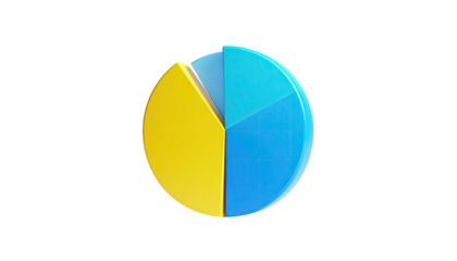 3D rendered pie chart isolated on a black background showing proportional data