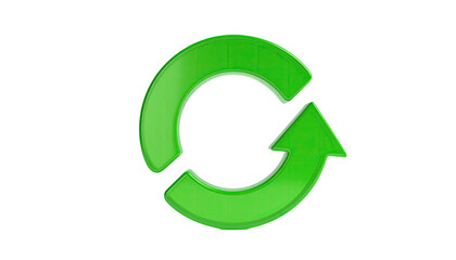 A glossy green refresh icon on a stark black background