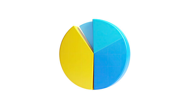 3D rendered pie chart isolated on a black background showing proportional data