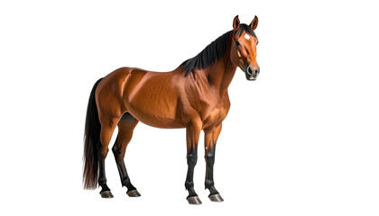 Fototapeta premium A majestic brown equine with black mane and tail, standing against black background