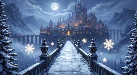 Winter Wonderland Castle - A Snowy Bridge to Enchantment.