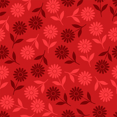 Seamless red floral pattern with stylized daisy flowers, a decorative botanical background. Design for texture, fabric, clothing, decoration, print, and blanket.