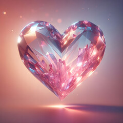 Elegant Transparent Heart with Pink and Purple Glassmorphism Effect, Featuring Distorted Background and Faint Shadow