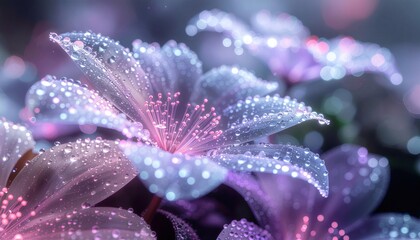 Fototapeta premium Close up macro photography of beautiful flowers with water drops in soft pastel colors