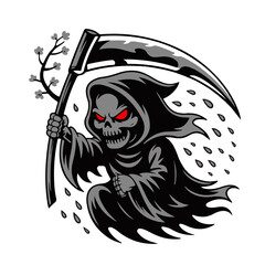 Grim Reaper with Scythe &mdash; Dark Skeleton Figure in Black Cloak Illustration