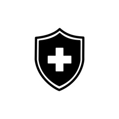 Black Health Shield Icon – Medical, Safety, Protection, Emergency, Aid, Plus, Cross, First Responder Symbol