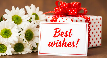 Best Wishes Greeting Card with Flowers and Gift Box | Celebration Message Template Design