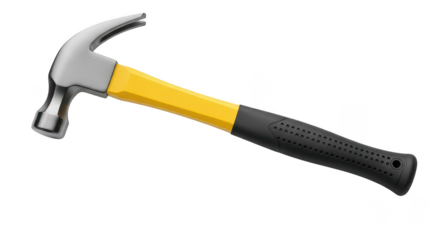Professional Claw Hammer With Yellow Handle Isolated On Black