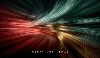 Abstract background with light rays and gradient colors featuring Christmas card design with Merry Christmas text in the center of the poster on dark background