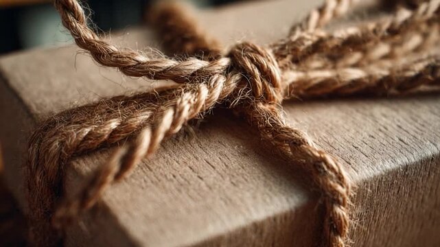 Wrapped in Rustic Elegance: A close-up of a neatly packaged gift, tied securely with natural twine, evokes feelings of warmth, care, and anticipation.