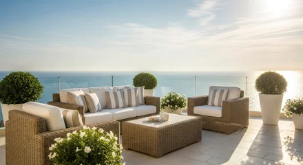 Luxury Ocean View Terrace with Stylish Outdoor Furniture. © cika