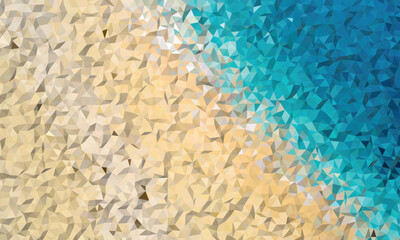 Abstract geometric low poly illustration of a sandy beach meeting turquoise ocean water, pattern background design