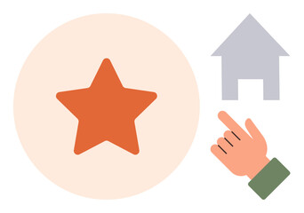 Hand gesture pointing to a house and a star, suggesting selection or priority. Ideal for concepts thumbs up decision making, achievement, goals, preferences, ranking, user interaction, simple flat