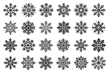 Snowflake simple black icons. Snow vector set. Snowflake icon collection, winter holiday decoration. Set of snowflake icons. Christmas and New Year icon collection. Hand drawn black snowflake icon set