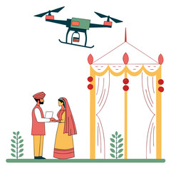 Illustration of a wedding with drone, vector design