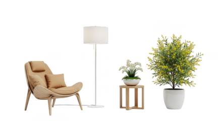 Modern Home Decor Elements Armchair Lamp Plants Side Table