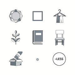 Minimalist gray objects arranged in a grid on a white surface, creating a clean and modern aesthetic for a variety of creative projects.